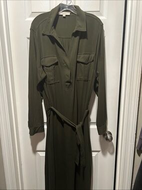 LOFT Olive Green Long Sleeve Shirt Dress